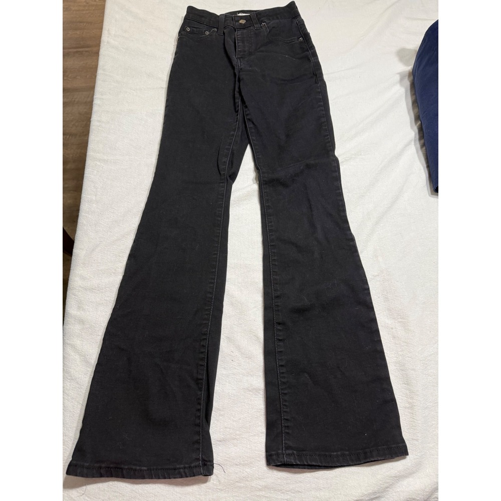 Levis 725 High Rise Bootcut Jeans Black Denim Size 25 Womens Pants - Picture 4 of 6